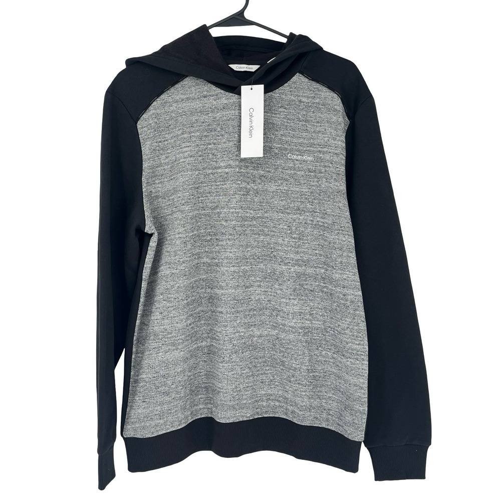 Calvin Klein Men's Medium Hoodie Sweatshirt Black Gray Colorblock NWT Pullover